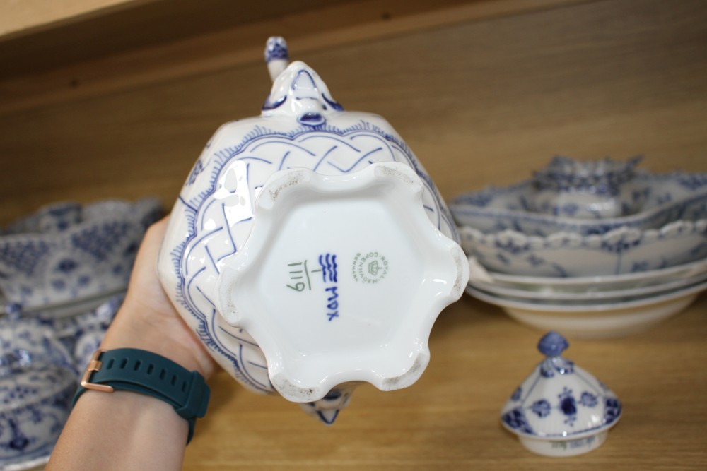 A collection of assorted Royal Copenhagen Blue Fluted tablewares